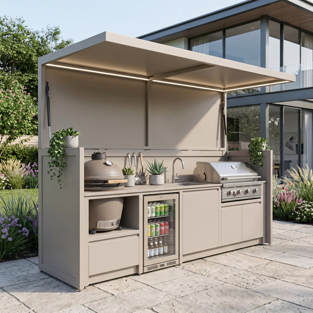 Made-to-Order Weatherproof Stainless Steel Outdoor Kitchen Pod – Covered Canopy, BBQ Grill & Sink for Backyard