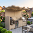 Custom Stainless Steel Outdoor Kitchen Pod with Shed – Covered Canopy, BBQ Grill & Sink for Poolside