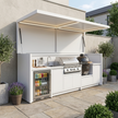 Custom Stainless Steel Outdoor Kitchen Pod with Shed – Canopy Roof, BBQ & Fridge for Villa Courtyard