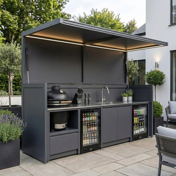 Tailor-Made Stainless Steel Outdoor BBQ Kitchen Pod with Shed – Canopy Roof Design, BBQ & Refrigerator for Villa Courtyard