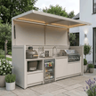 Made-to-Order Stainless Steel Outdoor Kitchen Shed with BBQ Pod – Canopy Roof, Gas BBQ With Sink for Backyard