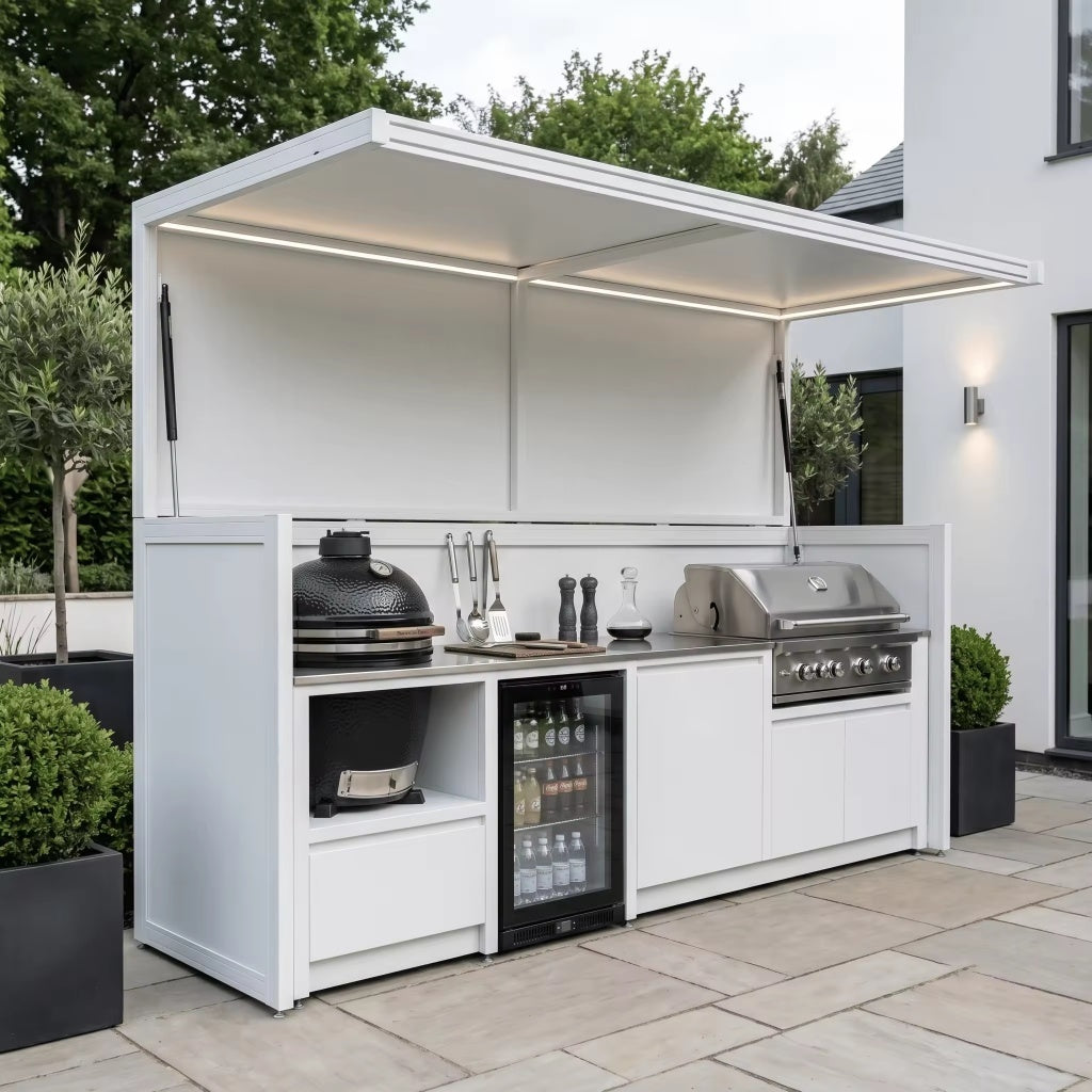 Tailor-Made Stainless Steel Outdoor Kitchen & BBQ Shed – Open Design With Canopy, Gas BBQ With Sink for Backyard