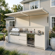 Bespoke Stainless Steel Outdoor Kitchen Pod with Shed and BBQ – Covered Canopy, Gas BBQ Station for Poolside