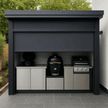 Tailor-Made Stainless Steel Outdoor Kitchen & BBQ Shed – Closable Roller Shutter, Kamado With Sink for Poolside