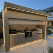 Made-to-Order Stainless Steel Outdoor Kitchen Pod – Closable Roller Shutter, BBQ & Refrigerator for Patio