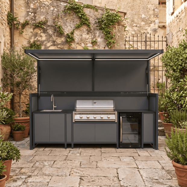 Made-to-Order Weatherproof Stainless Steel Outdoor Kitchen Pod – Covered Canopy, Gas BBQ With Sink for Garden