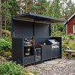 Custom Stainless Steel Outdoor Kitchen Pod with Shed – Canopy Roof, Gas BBQ & Fridge for Villa Courtyard