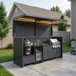 Tailor-Made Stainless Steel Outdoor BBQ Pod with Kitchen Shed – Canopy Roof Design, Gas BBQ & Kamado Grill for Villa Courtyard