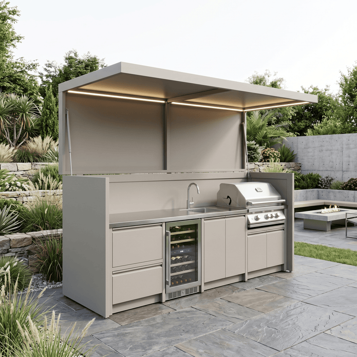 Bespoke Stainless Steel Outdoor Kitchen Shed – Open Design With Canopy, Sink Station for Villa Courtyard