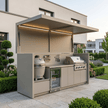 Custom Weatherproof Stainless Steel Outdoor BBQ Pod – Canopy Roof, Kamado Grill Station for Garden