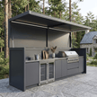 Custom Stainless Steel Outdoor Kitchen Pod Set with Shed – Canopy Roof Design, Gas BBQ & Fridge for Villa Courtyard
