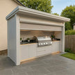 Made-to-Order Stainless Steel Outdoor Kitchen Pod with Shed – Roller Shutter Door, BBQ Grill & Sink for Villa Courtyard