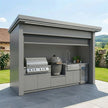 Made-to-Order Stainless Steel Outdoor Kitchen Pod with Shed – Roller Shutter Door, Fridge & Sink Station for Patio