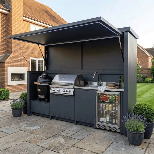 Tailor-Made Eco-Friendly Stainless Steel Outdoor Kitchen & BBQ Shed – Canopy Roof, BBQ Station & Sink for Backyard