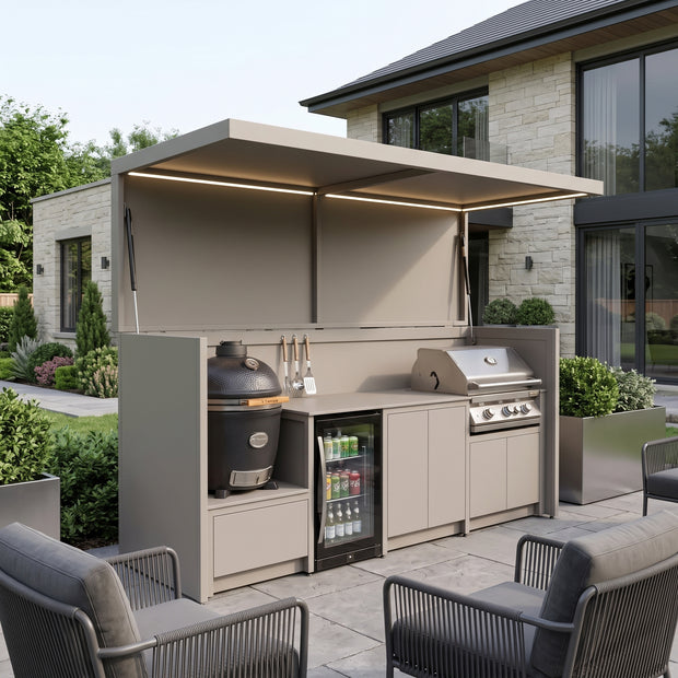 Bespoke Eco-Friendly Stainless Steel Outdoor Kitchen Shed – Covered Canopy, BBQ & Fridge for Backyard