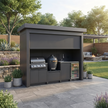 Bespoke Stainless Steel Outdoor Kitchen Shed – Roller Shutter Enclosure, BBQ & Refrigerator for Garden