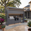 Custom Stainless Steel Outdoor BBQ Pod – Closable Roller Shutter, BBQ Station & Sink for Villa Courtyard