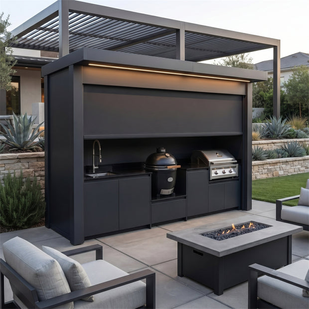 Tailor-Made Stainless Steel Outdoor Kitchen Pod with Shed – Roller Shutter Door, BBQ & Refrigerator for Villa Courtyard