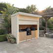 Made-to-Order Stainless Steel Outdoor Kitchen Pod with Shed – Roller Shutter Door, Kamado & Sink for Patio
