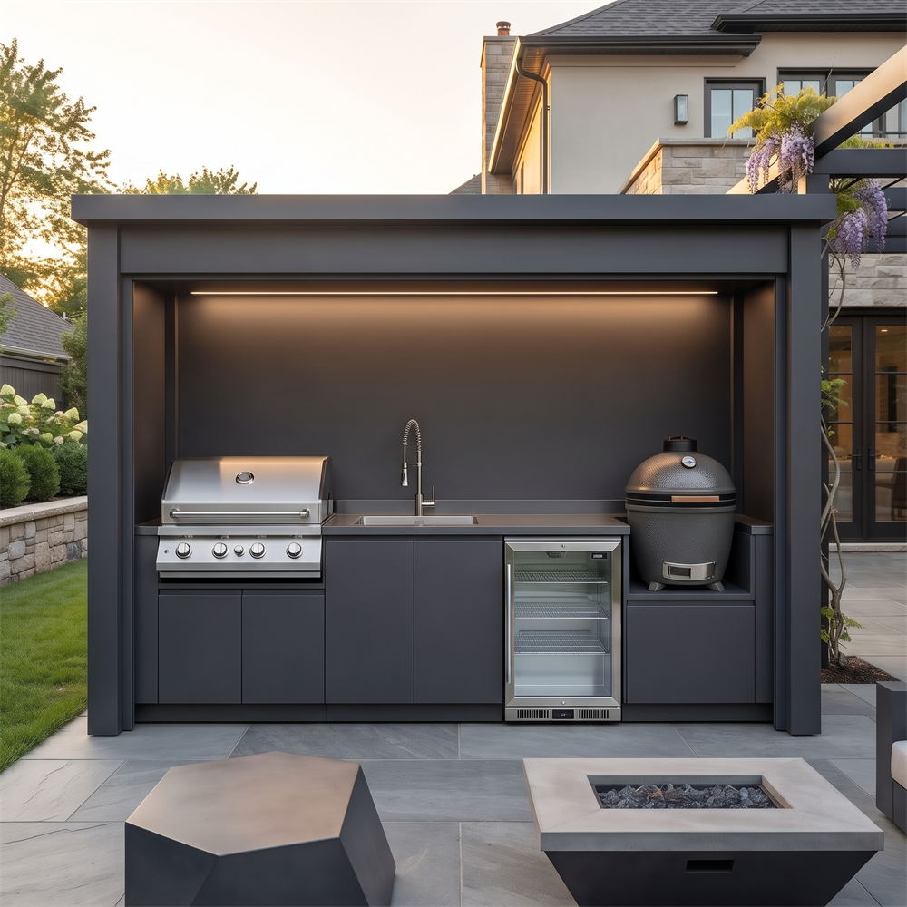 Bespoke Premium Stainless Steel Outdoor BBQ Kitchen Shed – Roller Shutter Door, BBQ & Refrigerator for Backyard