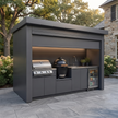 Bespoke Stainless Steel Outdoor Kitchen Shed – Roller Shutter Enclosure, Kamado Grill Station for Garden