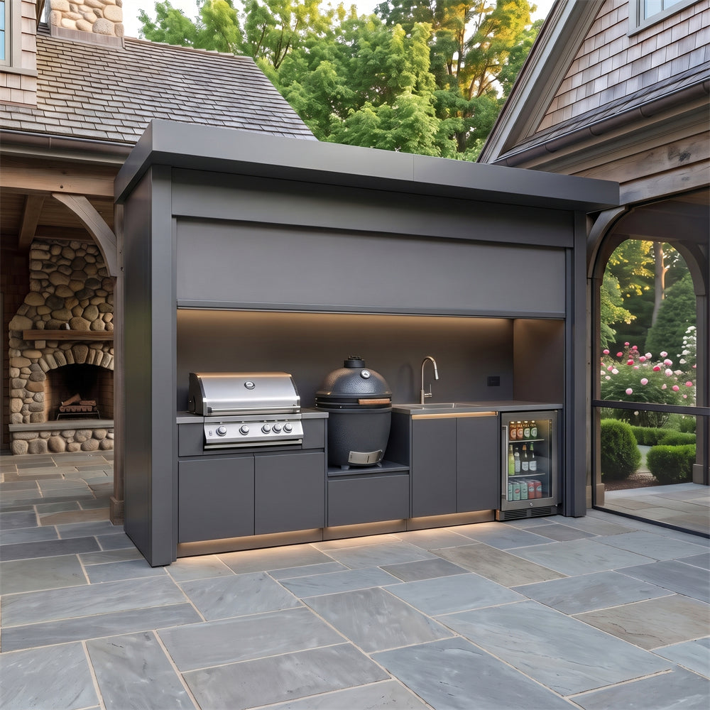 Custom Premium Stainless Steel Outdoor BBQ Pod – Roller Shutter Door, BBQ Station & Sink for Backyard