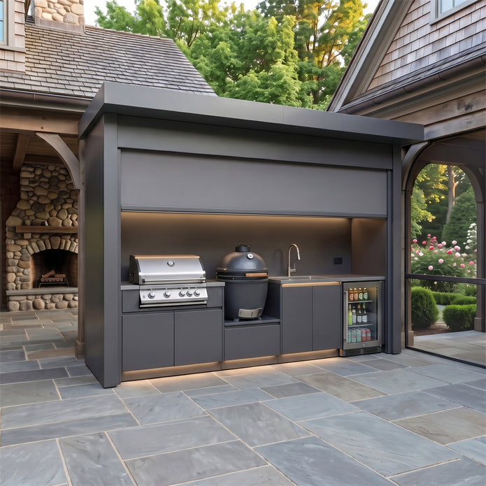 Custom Premium Stainless Steel Outdoor BBQ Pod – Roller Shutter Door, BBQ Station & Sink for Backyard