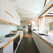 Customized Parallel Layout Stainless Steel Kitchen Cabinet - Moisture Resistant, Metallic Texture