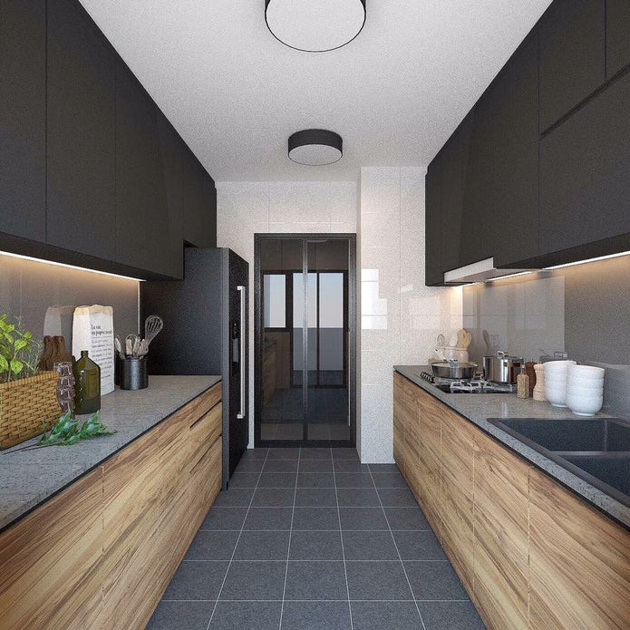 Factory Direct Parallel Layout 304 Kitchen Cabinet - Antirust, Modern Minimalist