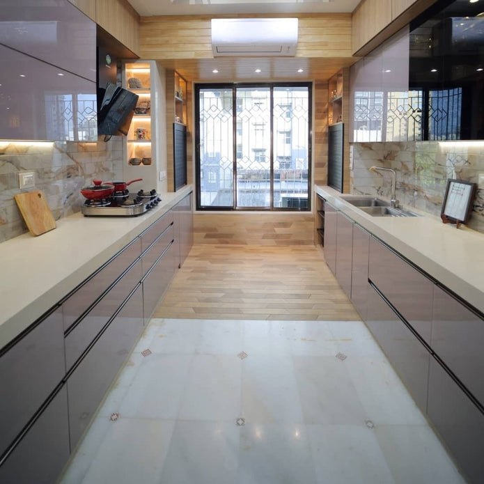 Durable Parallel Layout Stainless Steel Kitchen Cabinet - Corrosion Preventive, Storage Area
