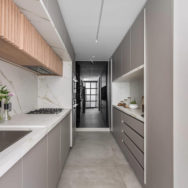 Hot Selling Parallel Layout 304 Kitchen Cabinet - Mildew Proof, Cool Colors