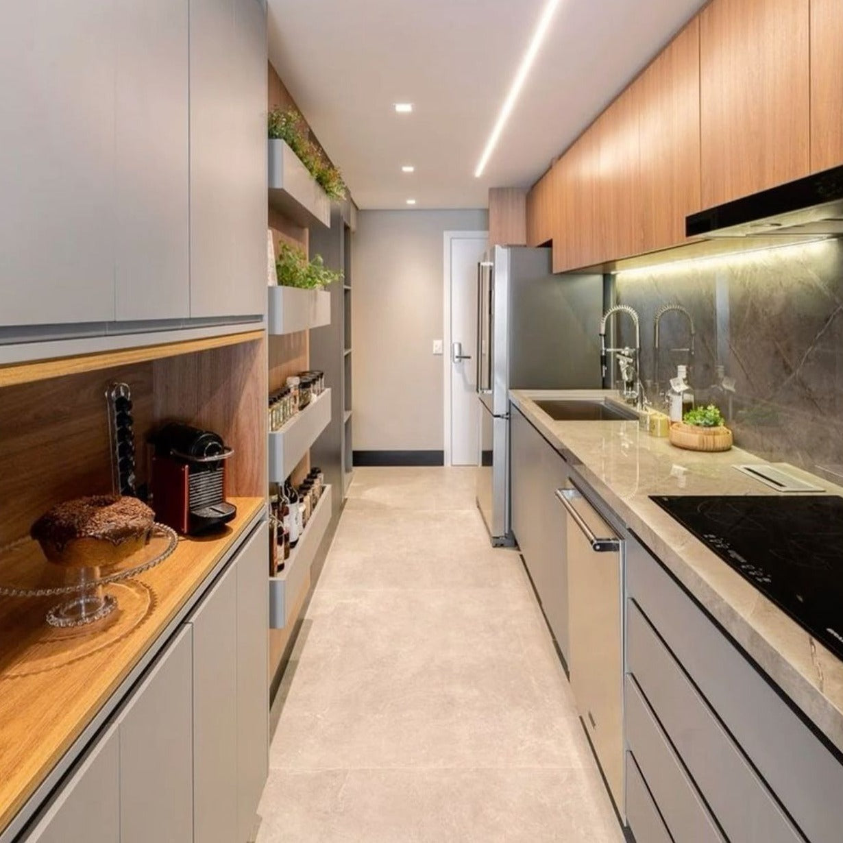 Luxury Parallel Layout 304 Kitchen Cabinet - Moisture Resistant, Meal Preparation Area