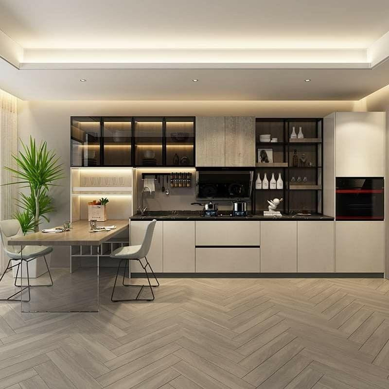 Modern Customizable One Line Shape Stainless Steel Kitchen Cabinet - Mildew Proof, Home Use
