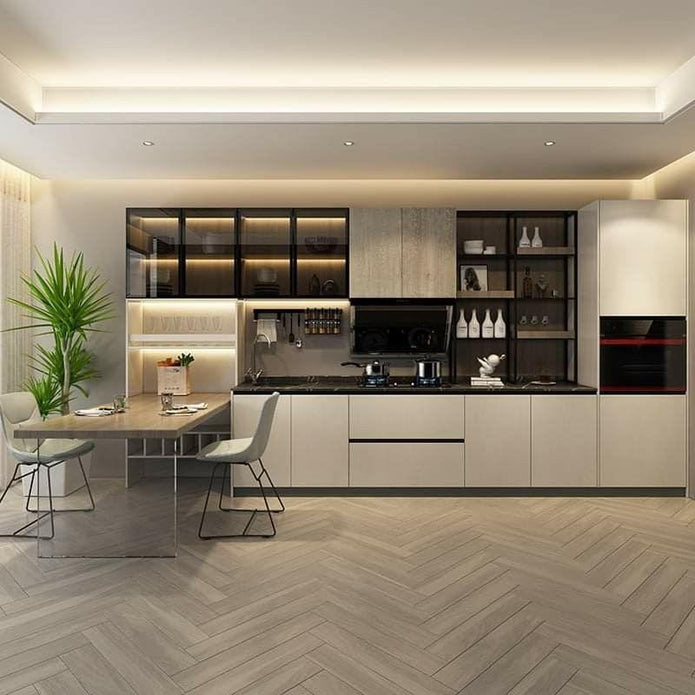 Modern Customizable One Line Shape Stainless Steel Kitchen Cabinet - Mildew Proof, Home Use