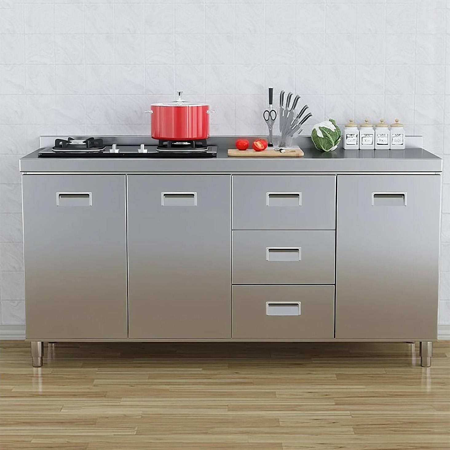 Private One Line Shape 304 Stainless Steel Kitchen Cabinet - Waterproof, Apartment Fit