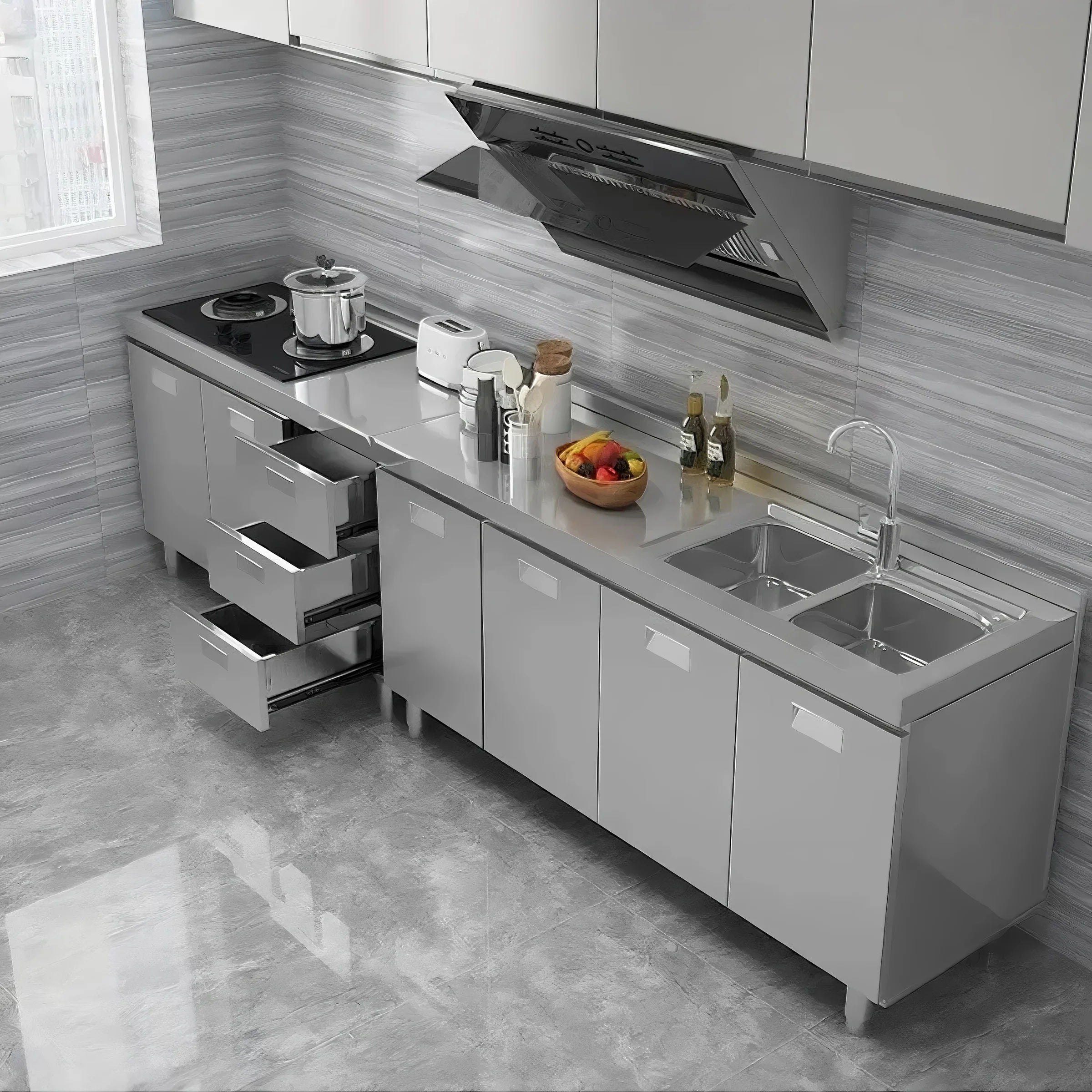 New Product One Line Shape Stainless Steel Kitchen Cabinet - Anti Insect, Hotel Application
