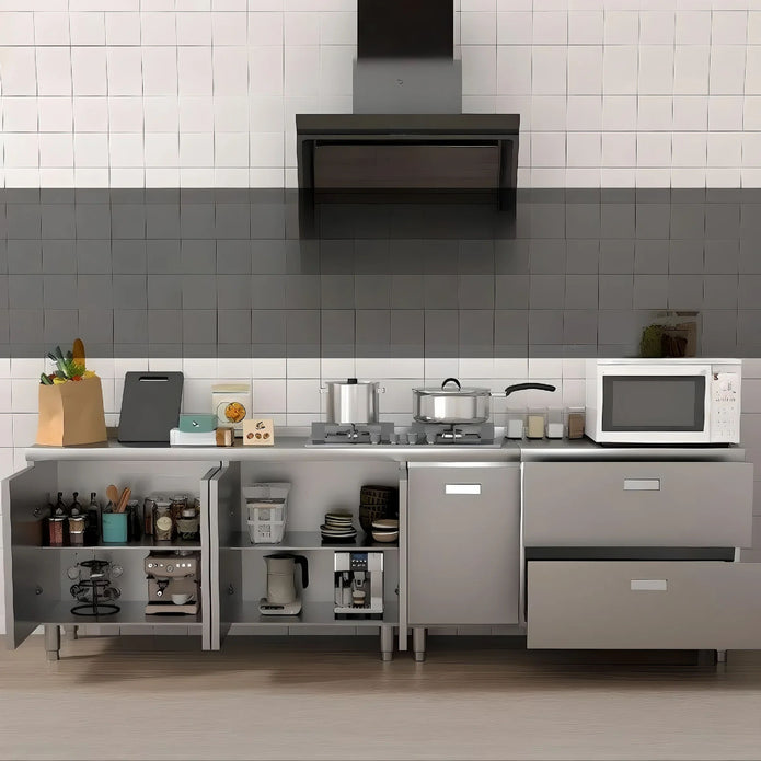 High Quality One Line Shape 304 Kitchen Cabinet - Shock Resistance, Villa Use