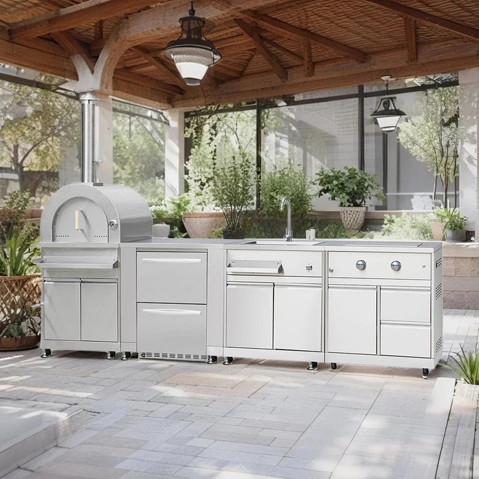 Multi Functional Modular Stainless Steel Outdoor Kitchen Set Recycle With Sink Faucet