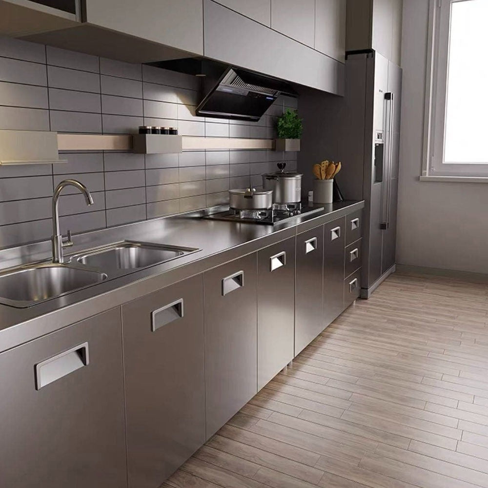 Customized One Line Shape 304 Stainless Steel Kitchen Cabinet - Corrosion Preventive, Cool to Touch