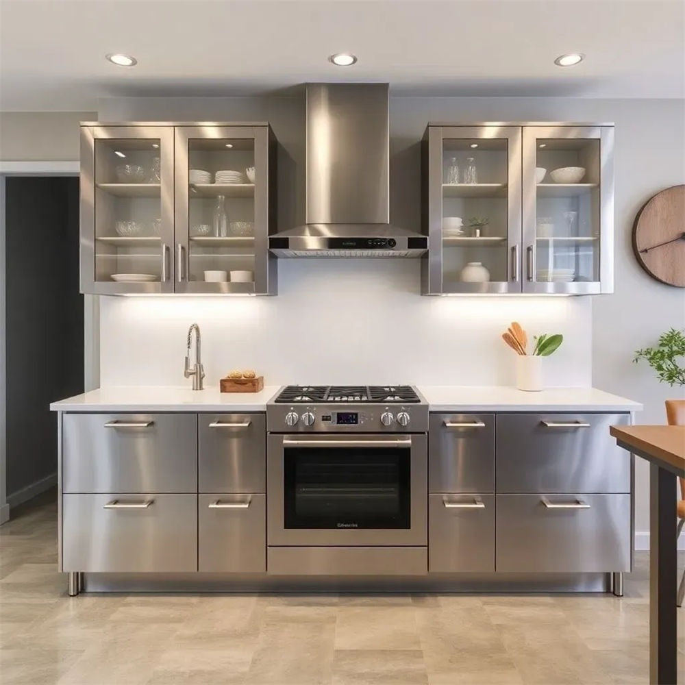 Customized One Line Shape 304 Stainless Steel Kitchen Cabinet - Corrosion Preventive, Cool to Touch