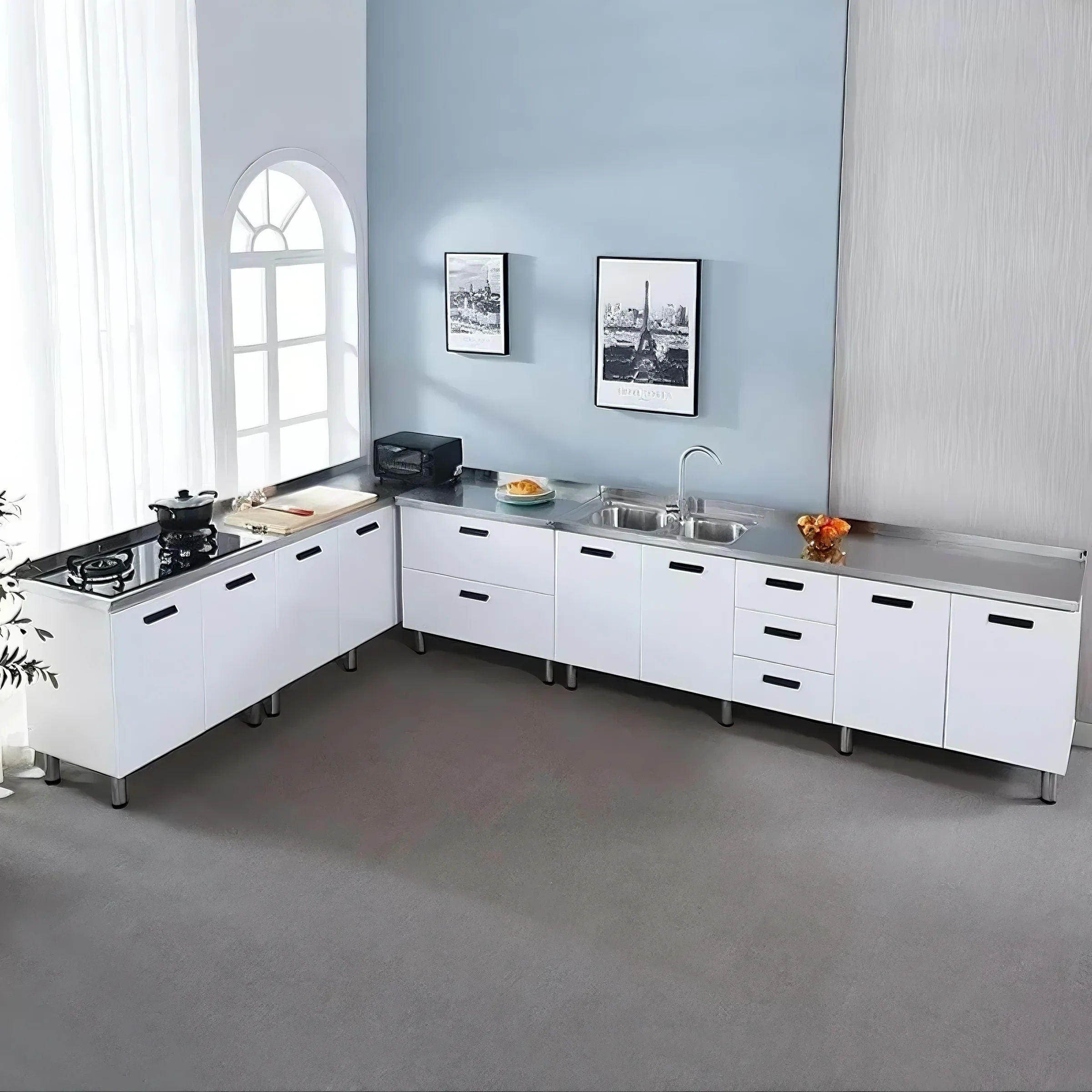 OEM L Shaped SS304 Kitchen Cabinet - Mildew Proof, High Quality