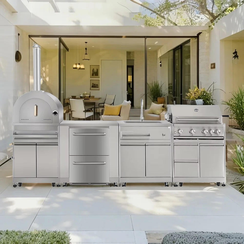 For Poolside Modular Stainless Steel Outdoor Kitchen Cabinets Easy To Clean With Cupboard