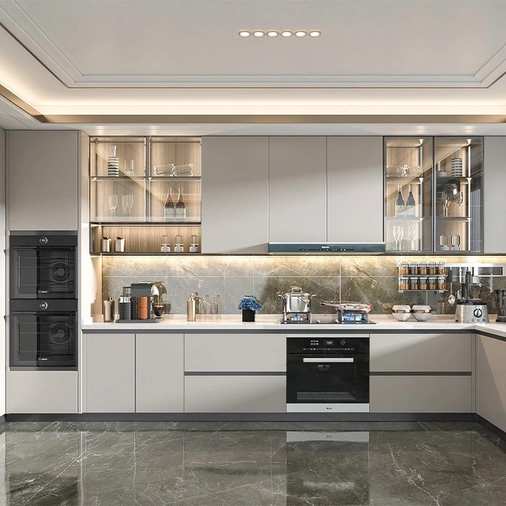 Customized L Shaped Stainless Steel Kitchen Cabinet - Waterproof, Metallic Texture