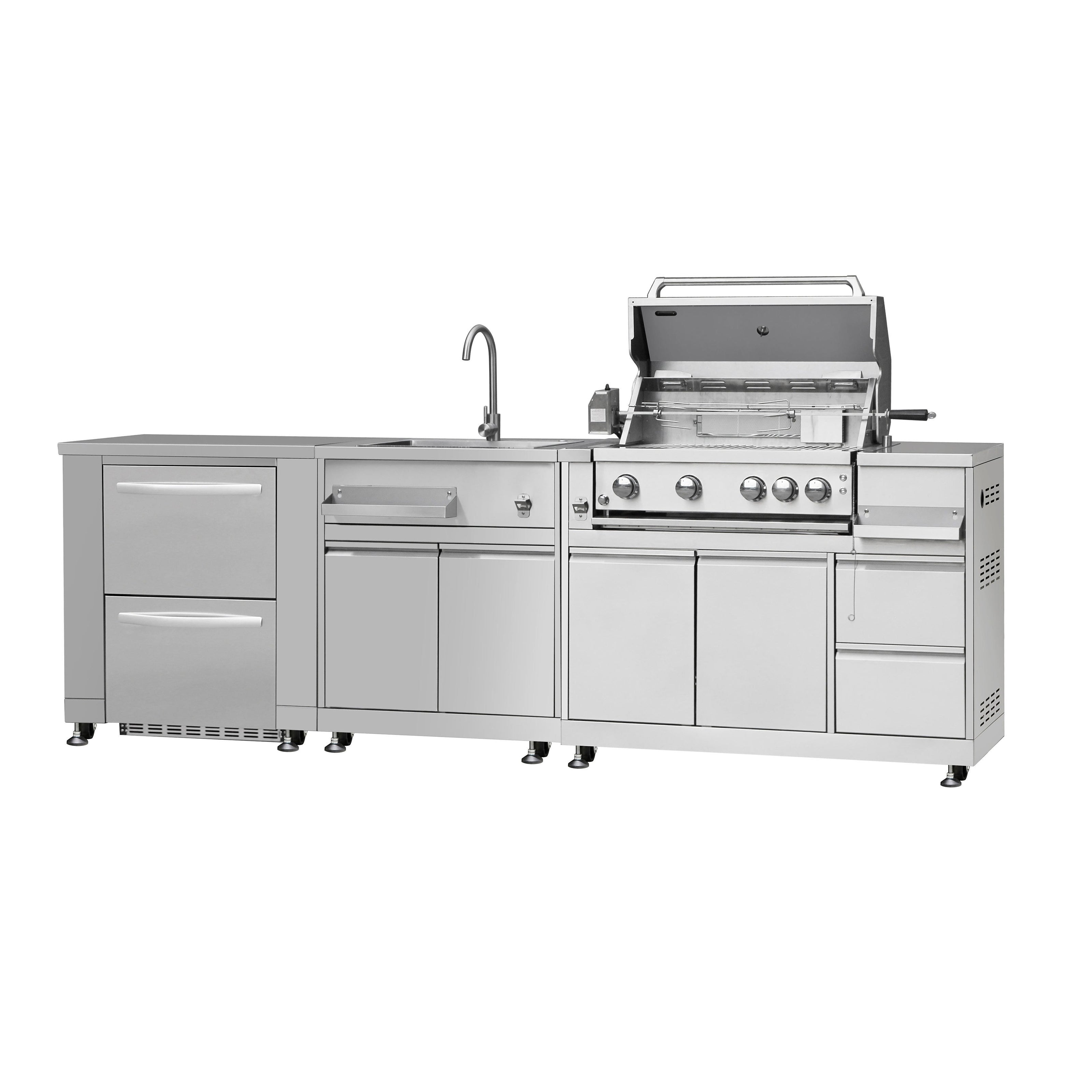 Shock Resistance Modular SS304 Stainless Steel Outdoor Garden Kitchen With MINI Glass Fridge