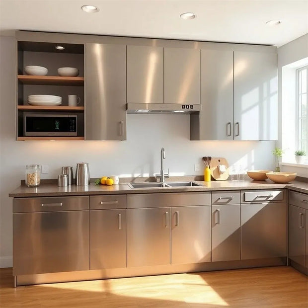 New Design L Shaped Stainless Steel Kitchen Cabinet - Moisture Resistant, Scratch-Resistant