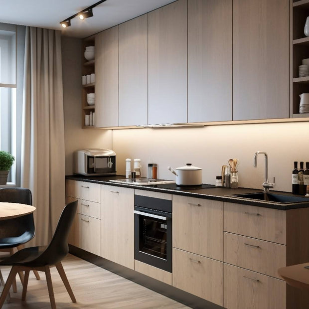 Factory Direct One Line Shape 304 Stainless Steel Kitchen Cabinet - Mildew Proof, Metallic Texture