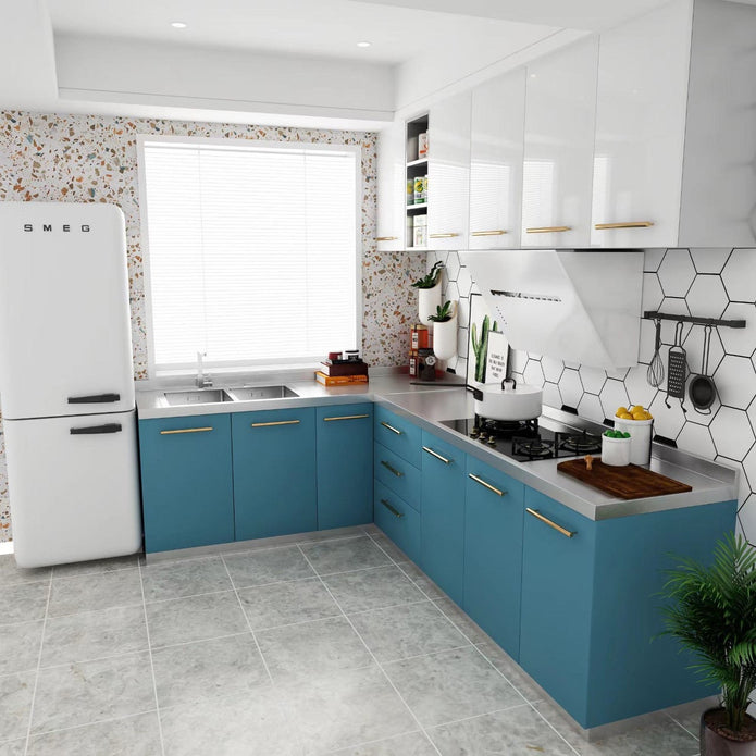 CE Certified L Shaped 304 Kitchen Cabinet Body - Corrosion Preventive, Cool Colors
