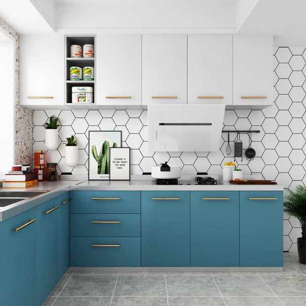 CE Certified L Shaped 304 Kitchen Cabinet Body - Corrosion Preventive, Cool Colors