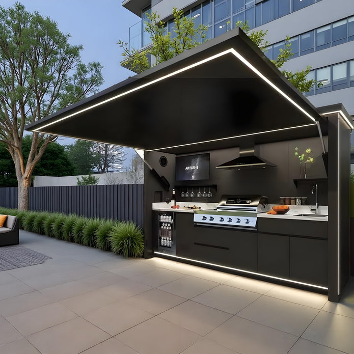 Residential Luxury Model SS304 Stainless Steel Outdoor Kitchen With Electric Door Shed