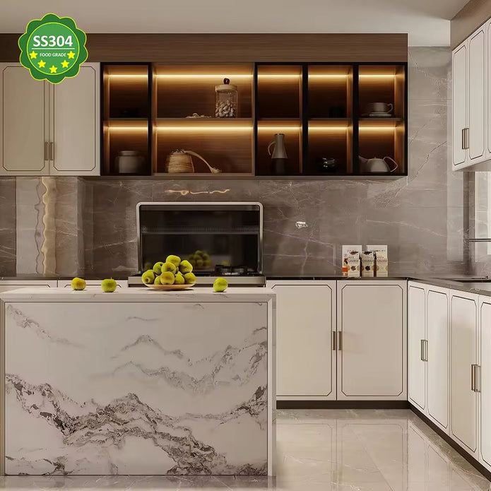 Custom Size U Shaped Stainless Steel Kitchen Cabinet - Moisture Proof, Cool to Touch